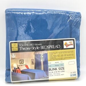 Vintage Sears Toughcord Woven Throw Bedspread Royal Navy Blue Bunk Size 63x90